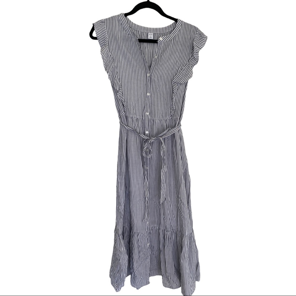 Striped Maxi with Belt and Ruffle Sleeves